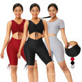 custom women fitness two piece clothing running hgih waist Drawstring sports wear yoga pants set